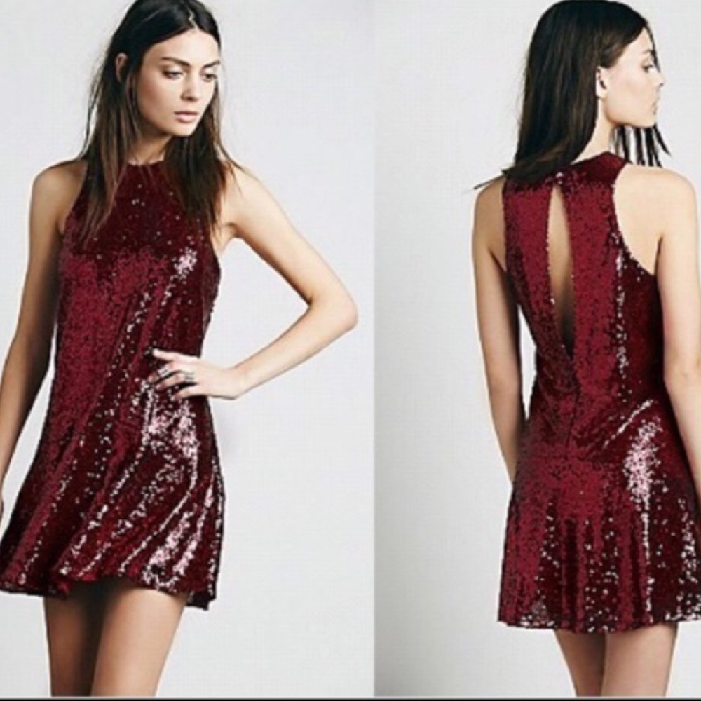 Free People Burgundy Sequin Mini Dress